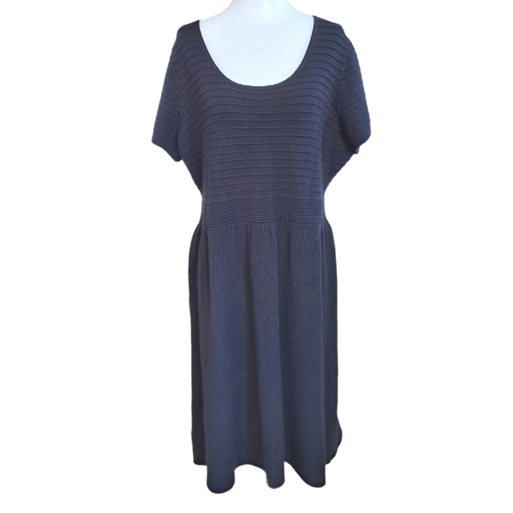 Lane Bryant Black Short Cap Sleeve Sweater Knit Dress Plus Size 14/16